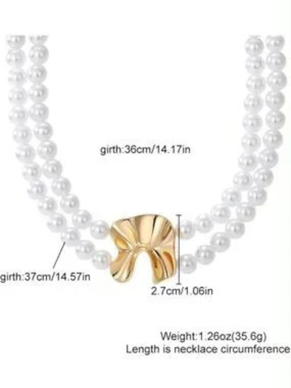 Anthropologie White Pearl Double-Strand Choker with Gold Tone Sculptural Accent - Picture 2 of 5